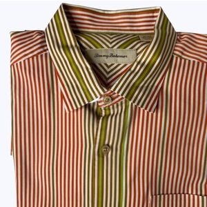 Tommy Bahama Button Down Shirt‎ Vertical Stripe Cotton Silk Long Sleeve Sz XL
